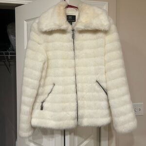 White faux fur coat